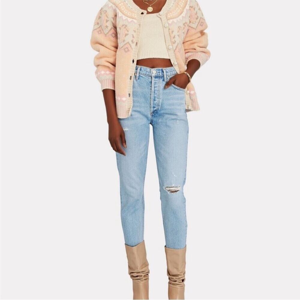 Citizens of Humanity Jolene High Rise Light Wash Slim Leg Distressed Denim 27